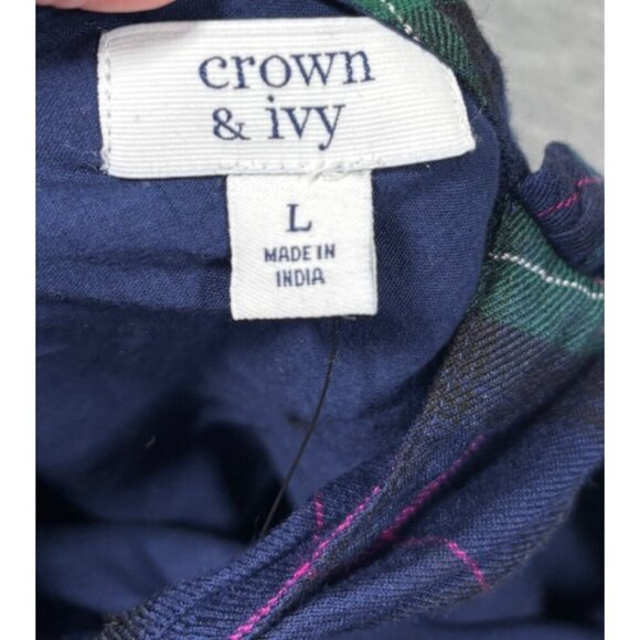 Crown & Ivy Navy Plaid Tie Back Neck Dress Ruffle Size L - Picture 6 of 6